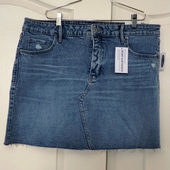 Old Navy light wash denim mini skirt size 16 button fly distressing - Picture 1 of 11